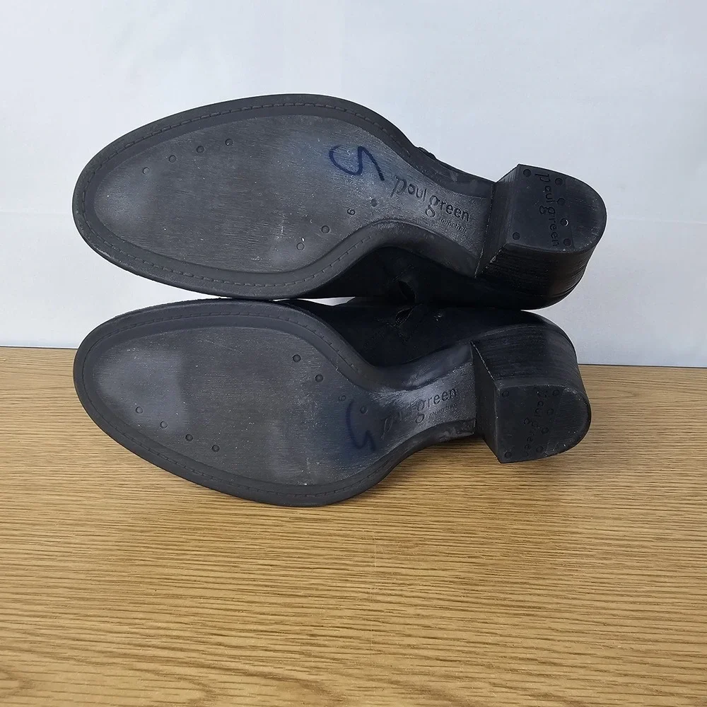 Paul Green Aubrey Ankle Boots Heels Western Double Zip 8.5 Black‎ Leather